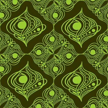 Seamless graphic pattern, floral olive ornament tile on green background, t.. Stock-Illustration