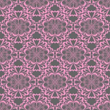 Seamless graphic pattern, floral pink ornament tile on gray background Illustrazione stock