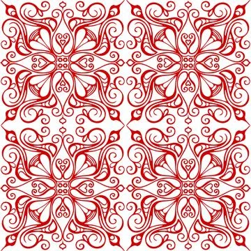 Seamless graphic pattern, floral red ornament tile on white background Stock Illustration