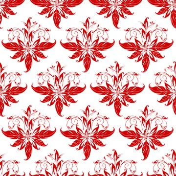 Seamless graphic pattern, floral red ornament tile on white background Stock Illustration