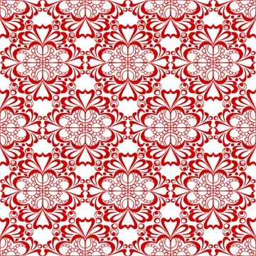 Seamless graphic pattern, floral red ornament tile on white background Stock Illustration