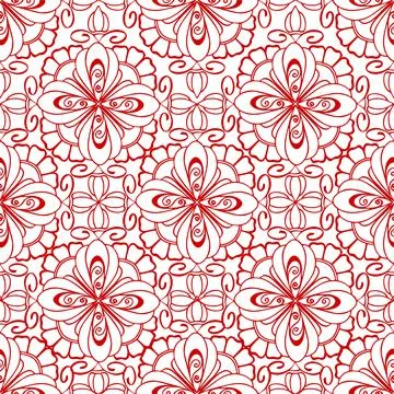 Seamless graphic pattern, floral red ornament tile on white background Stock Illustration