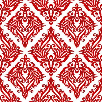 Seamless graphic pattern, floral red ornament tile on white background Stock Illustration