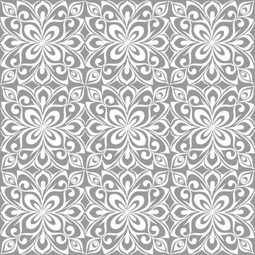 Seamless graphic pattern, floral white ornament tile on gray background Stock Illustration