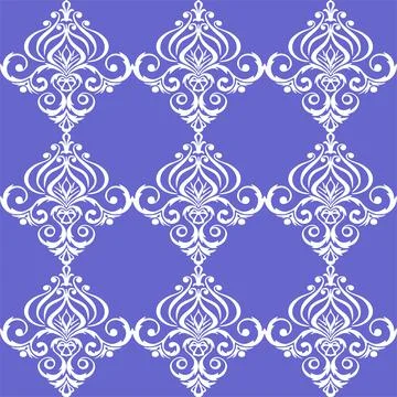 Seamless graphic pattern, floral white ornament tile on blue background Stock Illustration