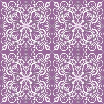 Seamless graphic pattern, floral white ornament tile on purple background Stock Illustration