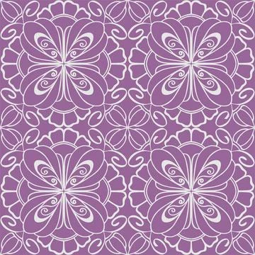 Seamless graphic pattern, floral white ornament tile on purple background Stock Illustration