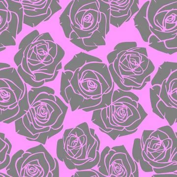 Seamless graphic pattern of gray silhouettes of roses on a pink background Stock Illustration