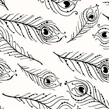 Seamless graphic pattern of peacock feathers Stock Illustration