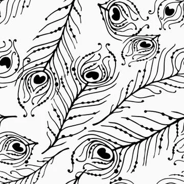 Seamless graphic pattern of peacock feathers Stock Illustration