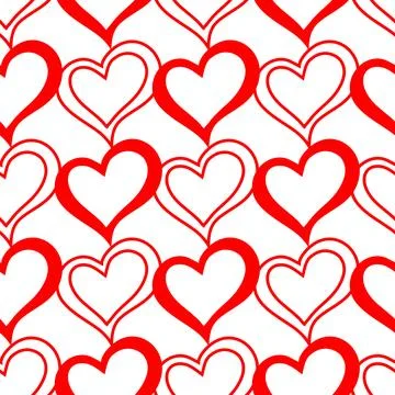 Seamless graphic pattern of red hearts on a white background, texture, design Stock Illustration