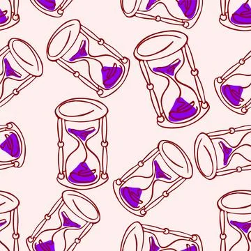 Seamless graphic pattern of red hourglasses on a pink background, texture, .. Stock Illustration