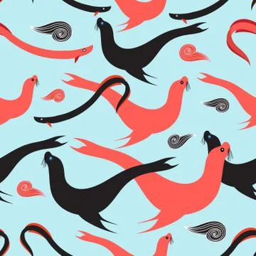 Seamless graphic pattern with sea lions Stock Illustration