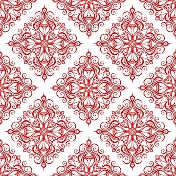 Seamless graphic pattern, tile with abstract geometric red ornament on whit.. Stock Illustration
