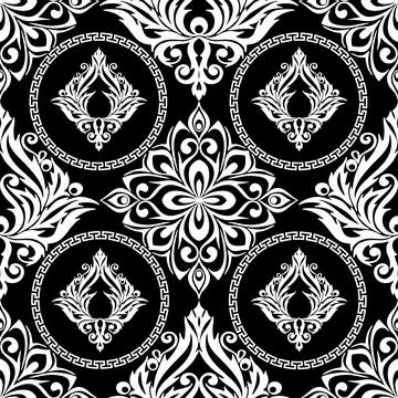 Seamless graphic pattern, tile with abstract geometric white ornament on bl.. Stock Illustration