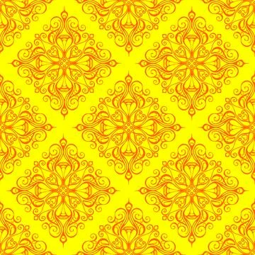 Seamless graphic pattern, tile with abstract geometric orange ornament on y.. Stock Illustration