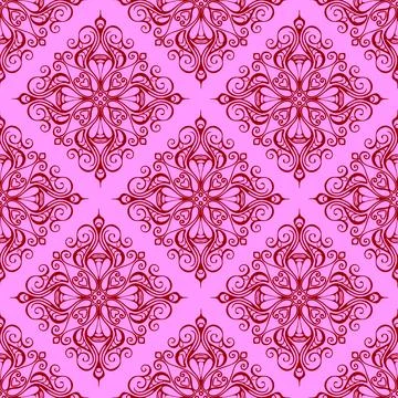Seamless graphic pattern, tile with abstract geometric red ornament on pink.. Stock Illustration