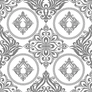 Seamless graphic pattern, tile with abstract geometric gray ornament on whi.. Illustrazione stock