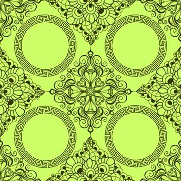 Seamless graphic pattern, tile with abstract geometric olive ornament on gr.. Stock Illustration