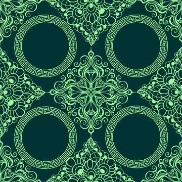 Seamless graphic pattern, tile with abstract geometric mint ornament on gre.. Stock Illustration