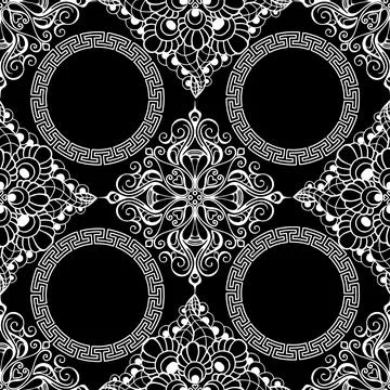 Seamless graphic pattern, tile with abstract geometric white ornament on bl.. Stock Illustration