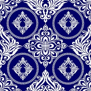Seamless graphic pattern, tile with abstract geometric white ornament on bl.. Stock Illustration