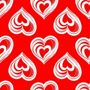 Seamless graphic pattern of white hearts on a red background, texture, design Illustrazione stock