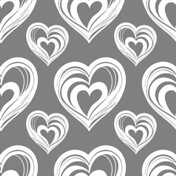 Seamless graphic pattern of white hearts on a gray background, texture, desig Stock Illustration