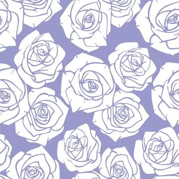 Seamless graphic pattern of white silhouettes of roses on a blue background.. イラスト素材