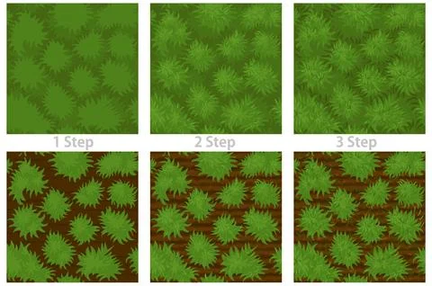 Seamless grass pattern, drawing step by step wallpaper texture. Stock Illustration