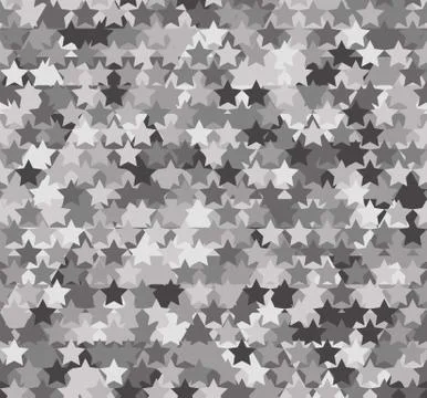Seamless gray abstract pattern. Print of white, grey, black stars on backgrou Stock Illustration