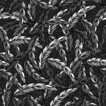 Seamless gray camouflage pattern with intertwined feathers. Stock Illustration