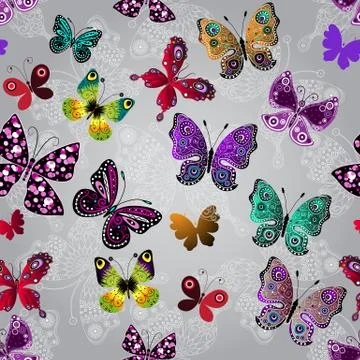 Seamless gray gradient pattern with butterflies Stock Illustration