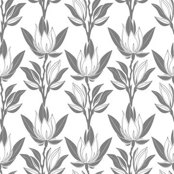 Seamless gray graphic floral pattern on white background, texture Illustrazione stock