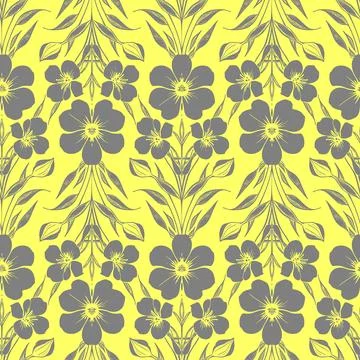 Seamless gray graphic floral pattern on yellow background, texture Stock Photos