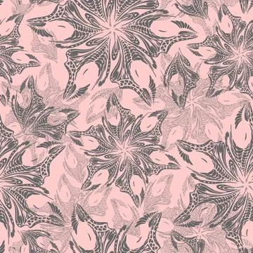 Seamless gray openwork pattern of abstract decorative elements on a pink 库存插图