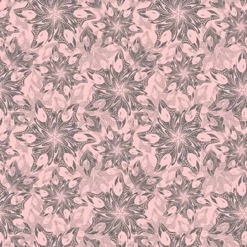 Seamless gray openwork pattern of abstract decorative elements on a pink ba.. Illustrazione stock