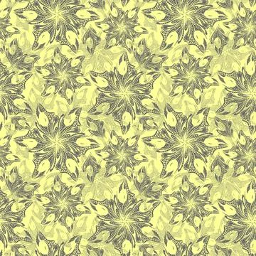 Seamless gray openwork pattern of abstract decorative elements on a yellow .. 스톡 일러스트
