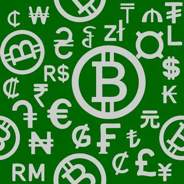 Seamless gray pattern of graphic symbols of different currencies of the world Stock Illustration