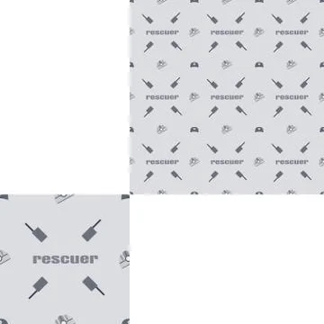 Seamless gray pattern of Rescue and fire with helmets, radio and text with pa Stock Illustration