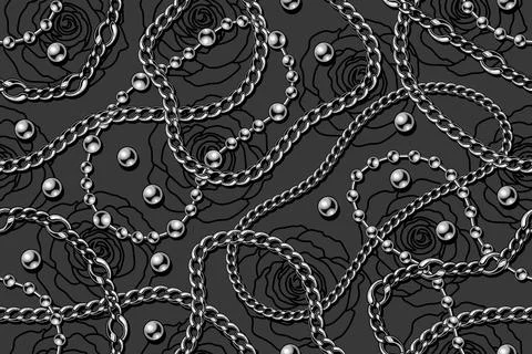 Seamless gray pattern with silver realistic chains Illustrazione stock