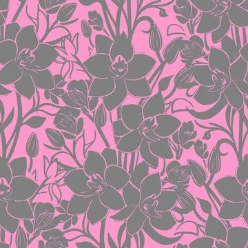 Seamless gray pink floral pattern, monochrome ornament, design, texture Stock Illustration