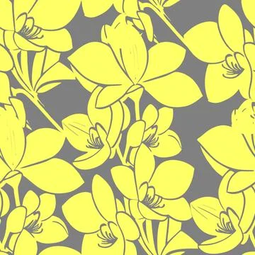 Seamless gray-yellow floral pattern, monochrome ornament, design, texture Stock Illustration