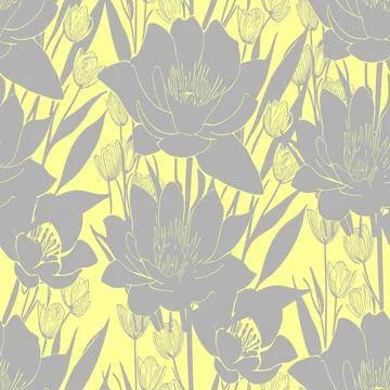 Seamless gray-yellow floral pattern, monochrome ornament, design, texture Illustrazione stock