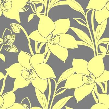 Seamless gray-yellow floral pattern, monochrome ornament, design, texture Stock Illustration
