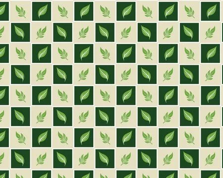 Seamless Green and White Leaf Pattern on Infinite Squares Stock Illustration