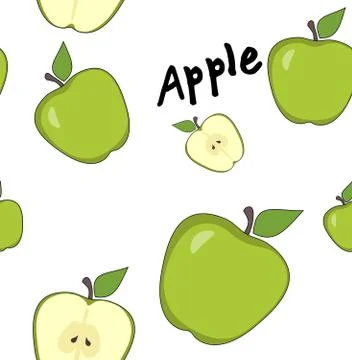 Seamless green apples pattern on white Stock Illustration