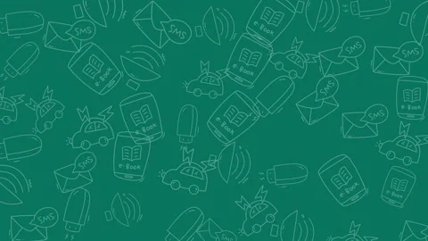 Seamless Green Background with Hand-Drawn Electronics and Gadgets. Stock Footage 320164571