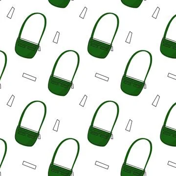 Seamless green bag pattern doodle in y2k style. Textile and texture prints. Stock Illustration
