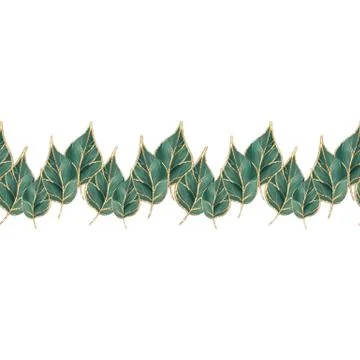 Seamless green border leaves Stock Illustration